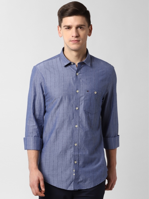 Peter England Casuals Men Blue Slim Fit Striped Casual Shirt