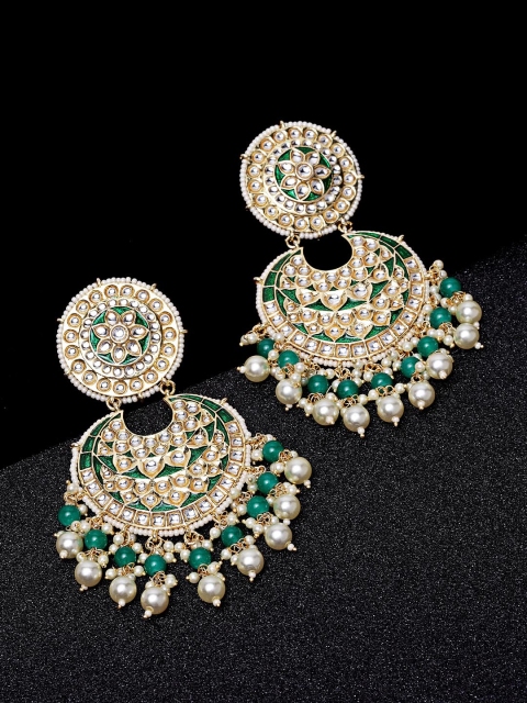Melani Borsa Green & Gold-Toned Crescent Shaped Chandbalis