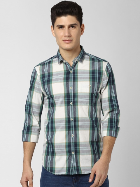 Peter England Casuals Men White & Grey Regular Fit Checked Casual Shirt