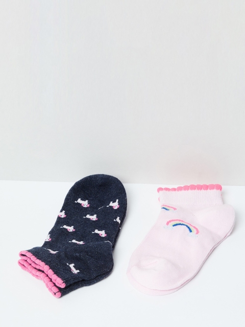 max Girls Pack of 2 Ankle-Length Socks, Navy blue