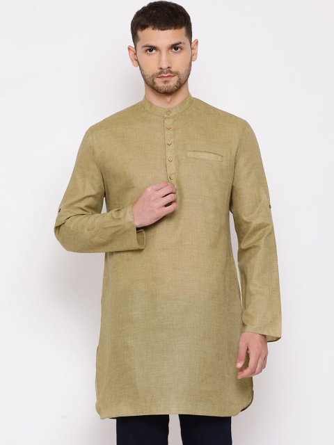 VASTRAMAY Men Khaki Green Solid Straight Kurta