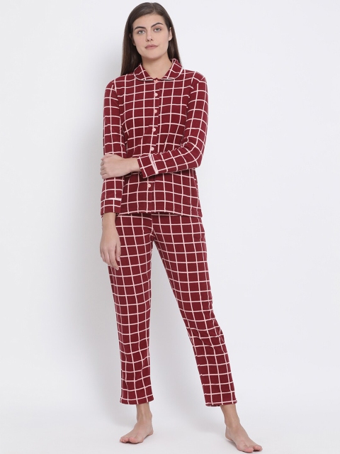 Kanvin Women Red Checked Night Suit