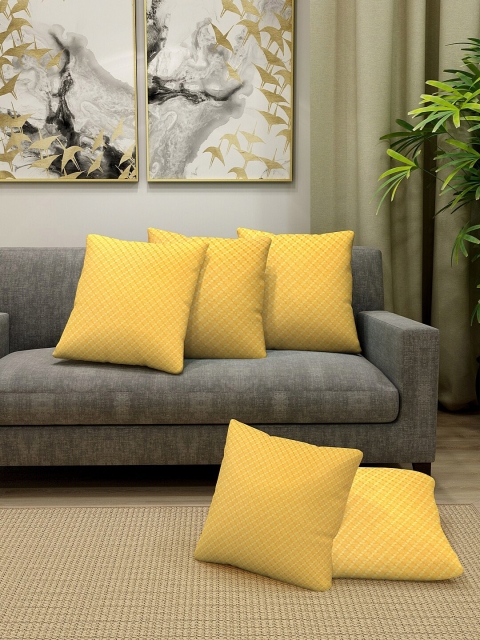 KLOTTHE Set Of 5 Yellow Woven-Design Square Cushions
