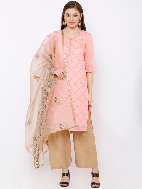 SALWAR STUDIO Peach-Coloured & Beige Pure Cotton Unstitched Dress Material