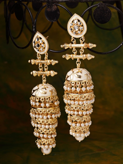 Melani Borsa White Gold Plated Chandelier Classic Jhumkas