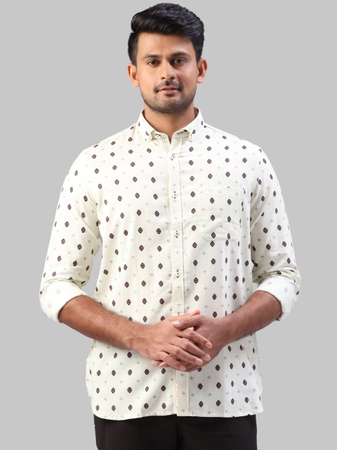 Raymond Men Cream-Coloured Regular Fit Printed Casual Shirt