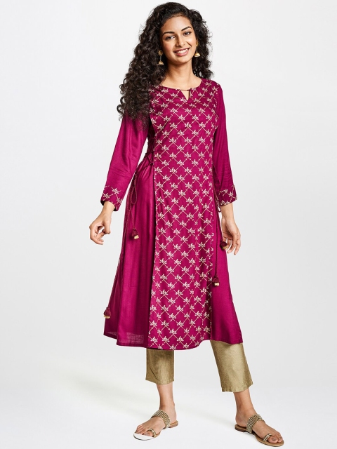 Global Desi Women Purple Printed A-Line Kurta