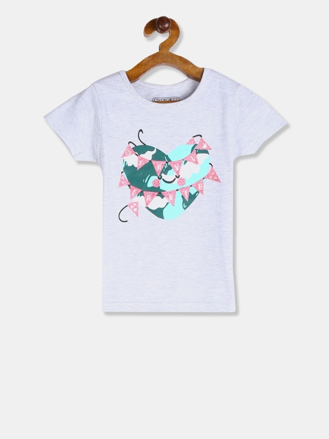Cherokee Girls Grey Printed Round Neck T-shirt