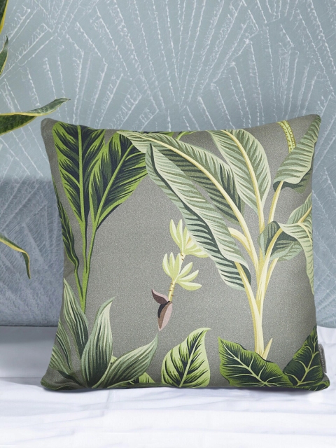 PETAL HOME Grey & Green Single Floral Square Cushion Covers