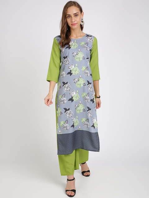 Florence Women Green & Grey Printed Kurta with Palazzos