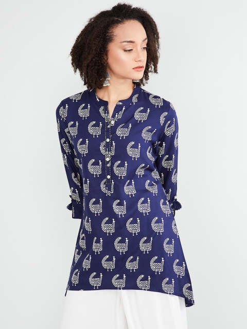 max Women Blue Printed Tunic