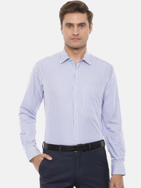 Van Heusen Men Blue & White Regular Fit Striped Formal Shirt