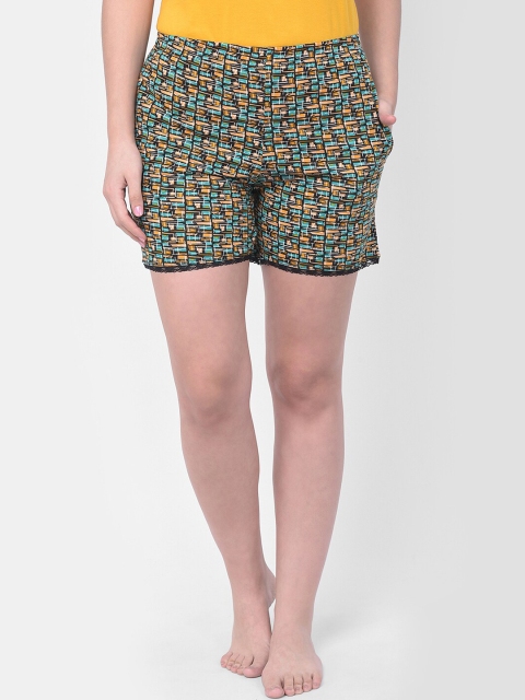Clovia Women Blue & Yellow Printed Lounge Shorts