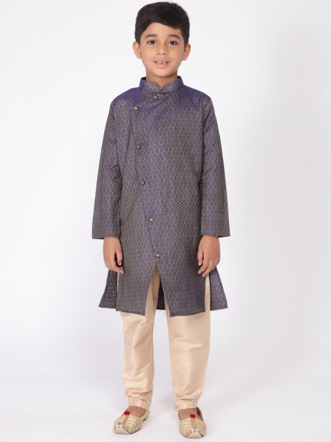 TABARD Boys Blue Woven Design Angrakha Kurta