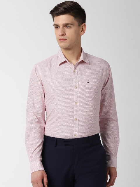 Peter England Casuals Men Red & White Slim Fit Printed Formal Shirt