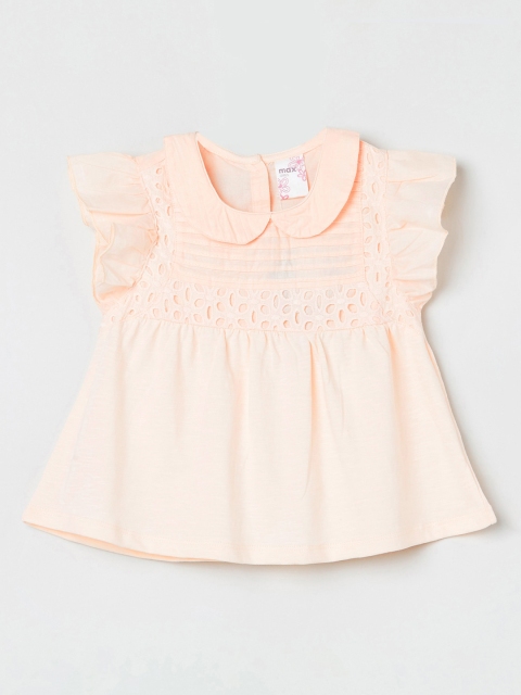 max Girls Peach-Coloured Solid A-Line Top