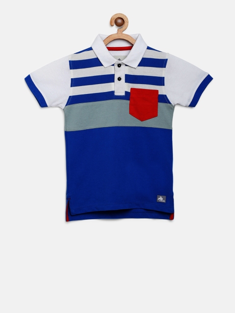 Cherry Crumble Boys White & Blue Colourblocked Polo Collar T-shirt