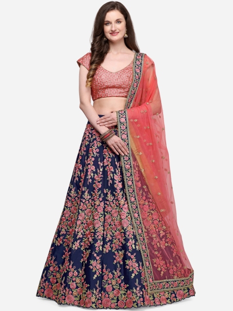 NAKKASHI Navy Blue & Peach-Coloured Embroidered Semi-Stitched Lehenga & Unstitched Blouse with Dupatta
NAKKASHI Navy Blue & Peach-Coloured Embroidered Semi-Stitched Lehenga & Unstitched Blouse with Dupatta