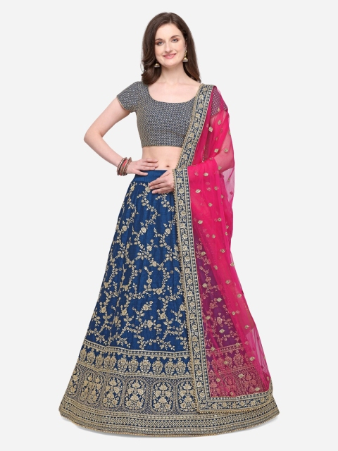 NAKKASHI Navy Blue & Pink Embroidered Semi-Stitched Lehenga & Unstitched Blouse with Dupatta
NAKKASHI Navy Blue & Pink Embroidered Semi-Stitched Lehenga & Unstitched Blouse with Dupatta