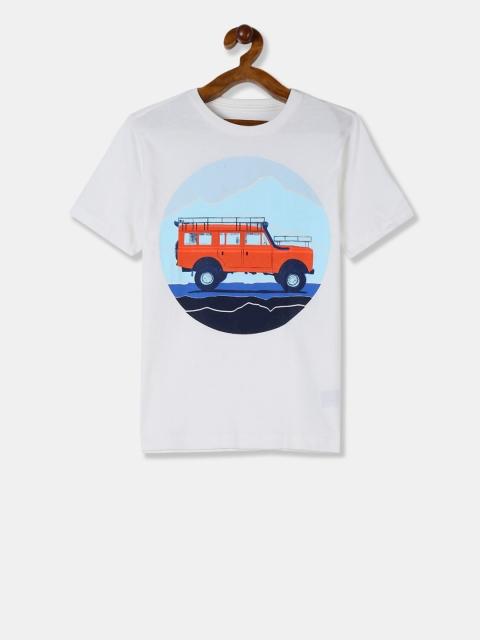 GAP Boys White Printed Round Neck T-shirt