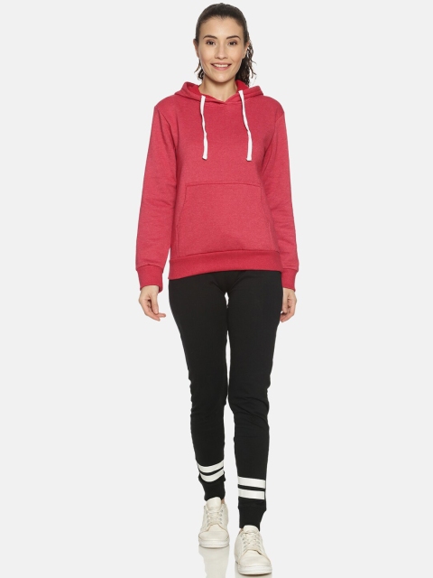 Campus Sutra Women Coral-Red & Black Solid Tracksuit
