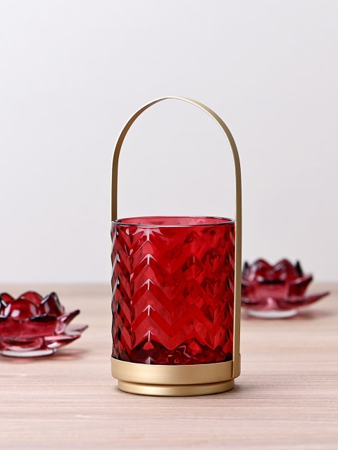 Pure Home and Living Red Small Lantern Shaped Candle Holder