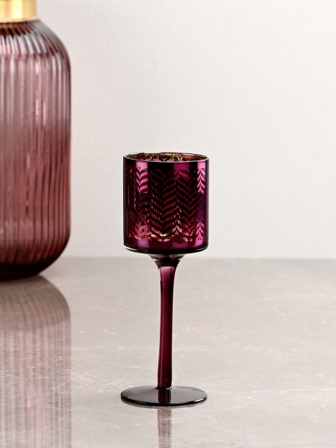 Pure Home and Living Purple Leaf Pattern Stemmed Candle Holder