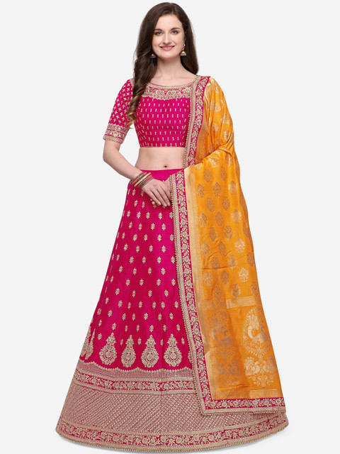 NAKKASHI Magenta & Yellow Embroidered Semi-Stitched Lehenga & Unstitched Blouse with Dupatta
NAKKASHI Magenta & Yellow Embroidered Semi-Stitched Lehenga & Unstitched Blouse with Dupatta