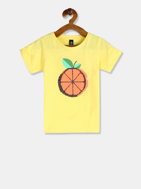 Cherokee Girls Yellow Flip Sequinned Round Neck T-shirt