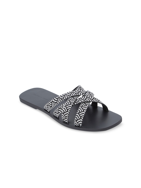 CHARLES & KEITH Women Black Woven Design Fabric Open Toe Flats