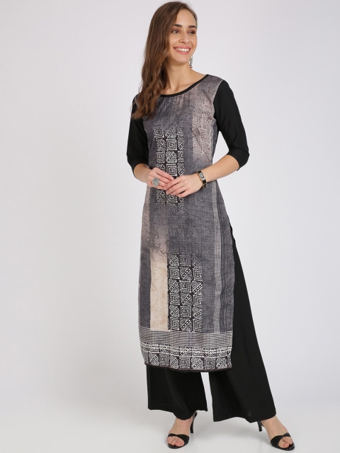 Florence Women Black & Grey Printed Kurta with Palazzos