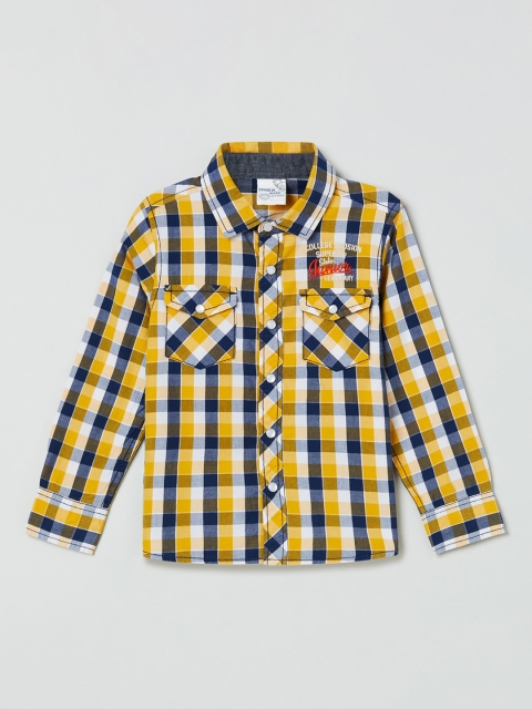 max Boys Yellow & Off-White Regular Fit Checked Casual Shirt