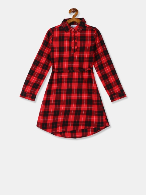 The Childrens Place Girls Red & Black Checked Shirt Dress