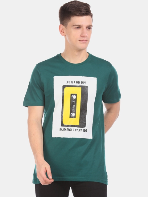 Colt Men Green & Yellow Printed Round Neck T-shirt