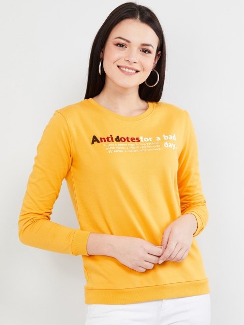 max Women Yellow Printed Sweatshirt