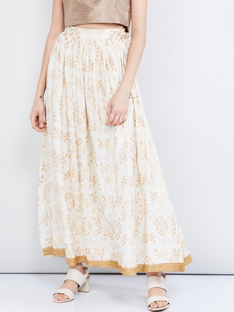 max Women Cream-Coloured Floral Print Maxi A-line Skirt