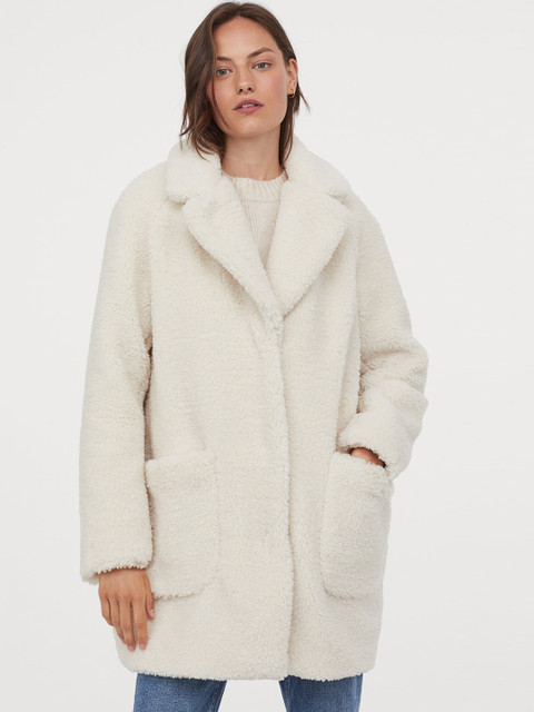 H&M Women White Solid Short Faux Shearling Coat
H&M Women White Solid Short Faux Shearling Coat