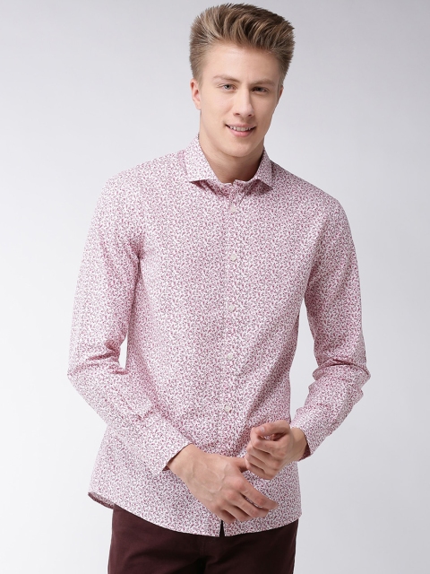 Celio Men Pink & White Slim Fit Printed Casual Shirt