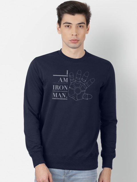 Free Authority Iron Man Print Crew Neck Navy Sweatshirt for Men, Navy blue
