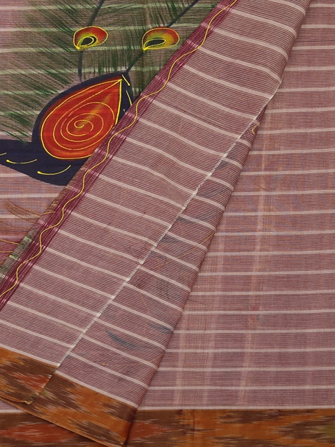 Pothys Brown Striped Pure Cotton Saree