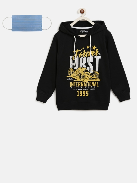 Lil Tomatoes Boys Black Printed Hooded Sweatshirt