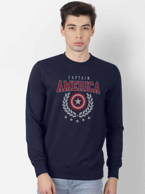 Free Authority Captain America Print Navy Sweatshirt for Men, Navy blue