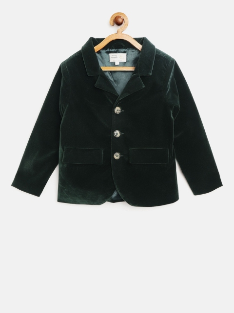 Cherry Crumble Kids Green Solid Velvet Coat