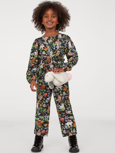 H&M Girls Black Printed Lyocell Jumpsuit