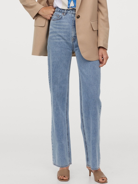 H&M Women Blue Solid Wide High Jeans