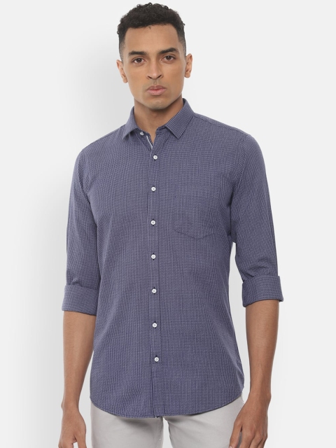 Van Heusen Men Navy Blue Slim Fit Checked Casual Shirt