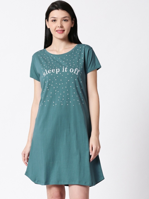 I like me Women Green Printed Nightdress