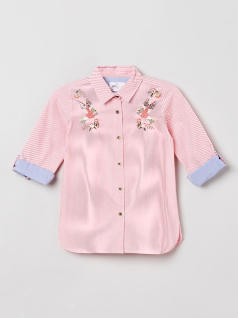 max Girls Pink Striped Shirt Style Pure Cotton Top