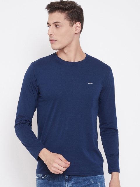 Okane Men Navy Blue Solid Round Neck T-shirt