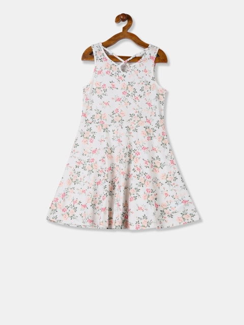 The Childrens Place Girls White Printed Fit and Flare Dress